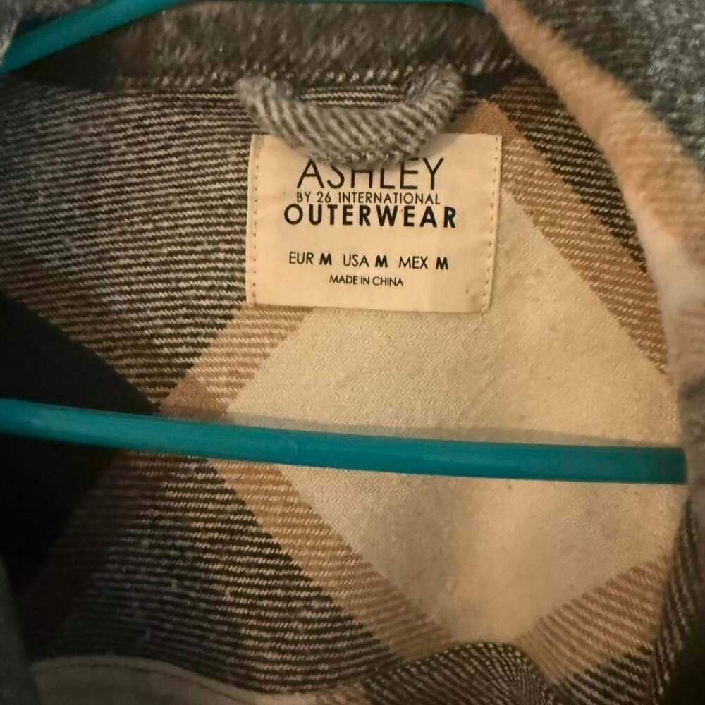 Ashley Outerwear Plaid Flannel Shacket Size USA M Green Beige